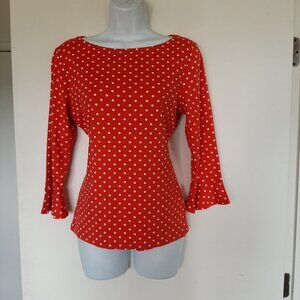 Lauren Ralph Lauren Women's Pink White polka Dot Bell Sleeve Top Large